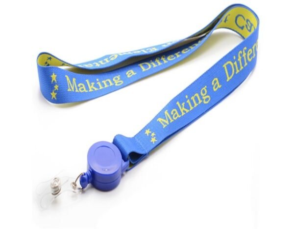3/4" Custom Printed Woven Lanyards w/ Retractable Reel Combo